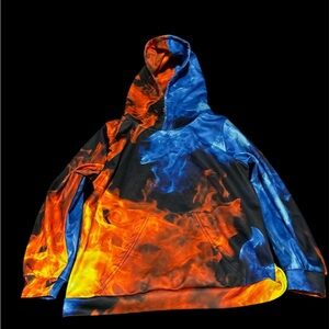 Source Unknown Blue and Orange Flame Hoodie